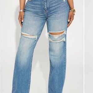 Blue Flare Wide Leg Jeans with Distressed Knees